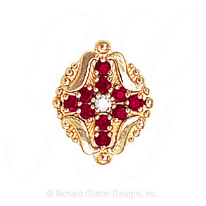 GS533 D/R - 14 Karat Gold Slide with Diamond center and Ruby accents 